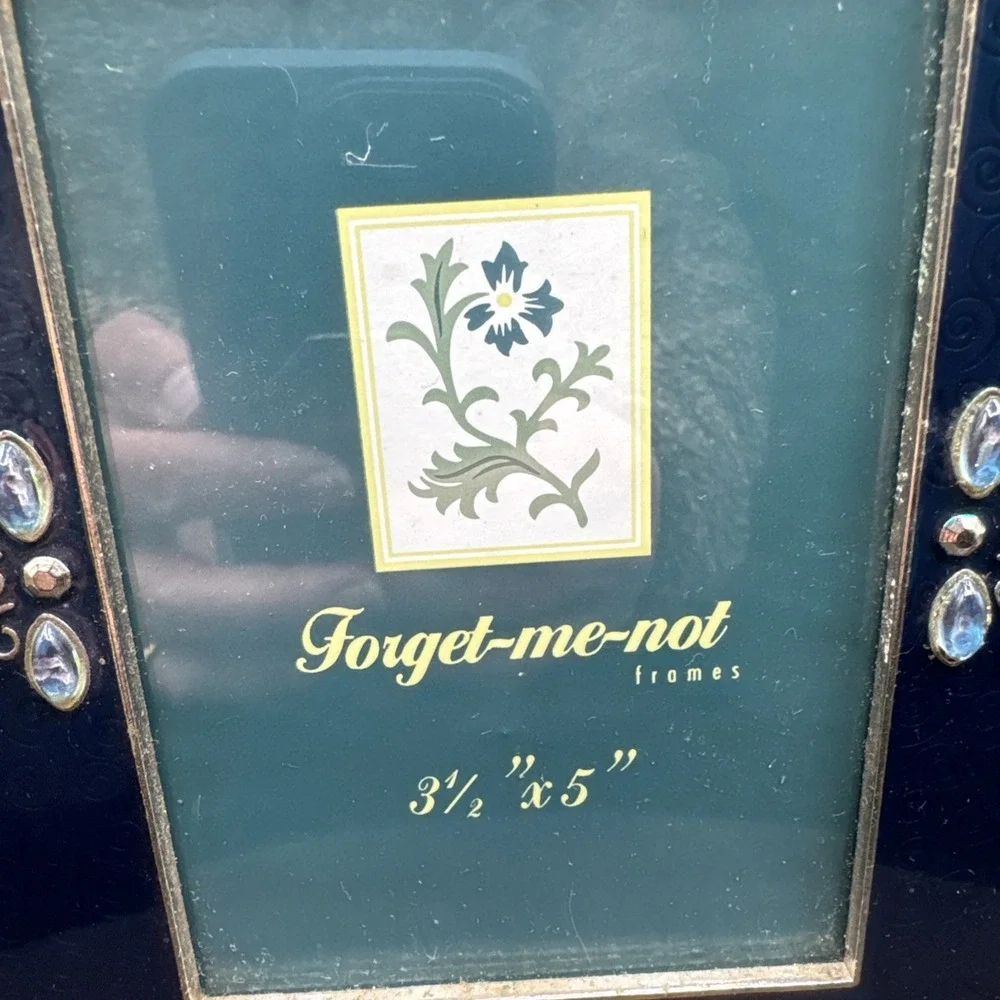 Vintage Forget Me Not Blue Jeweled Frame 3.5x5 Boho Coastal Coconut Girl EUC
